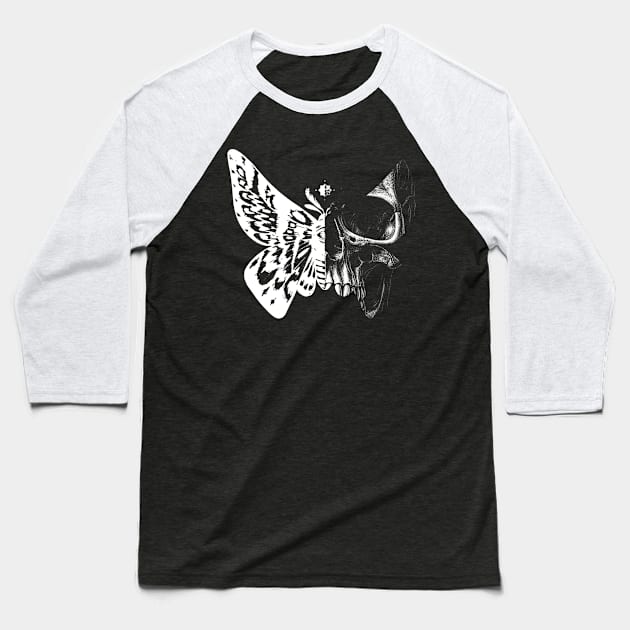 Skull Goth Moth Butterfly Gothic Unique Art Baseball T-Shirt by Kali Space